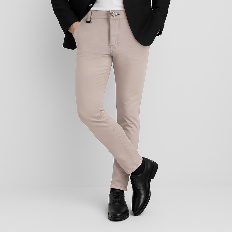 شلوار جذب مردانه کروم مدل کتان five pocket 2322709 رنگ کرم