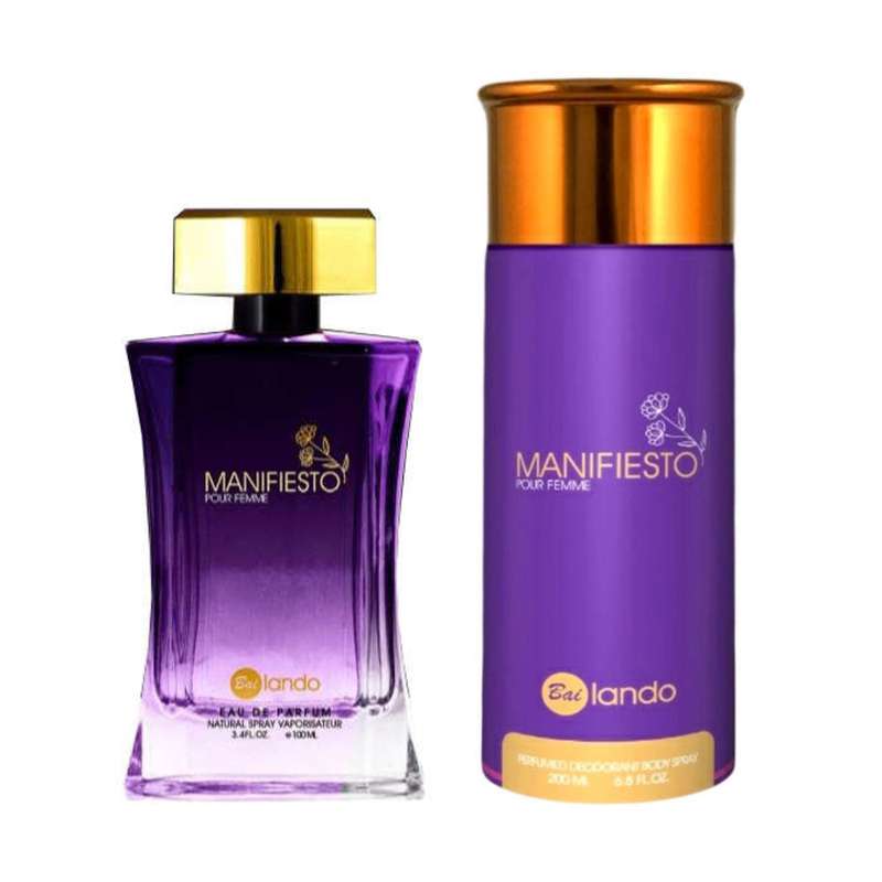 ادو پرفیوم زنانه بایلندو مدل منیفستو حجم 100 میلی لیتر به همراه اسپری زنانه مدل منیفستو حجم 200 میلی لیتر