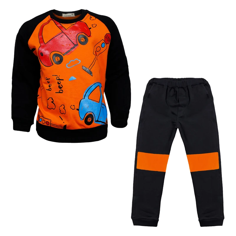 ست سویشرت و شلوار پسرانه مدل رگلان ماشین