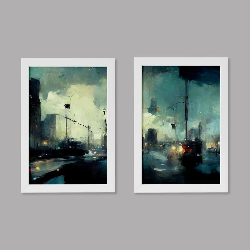 تابلو خندالو مدل دکوراتیو نقاشی رنگ روغن کد M87 مجموعه 2 عددی