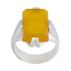 انگشتر نقره مردانه بازرگانی میلادی مدل سنگ عقیق زرد شرف الشمس کد AM_2646