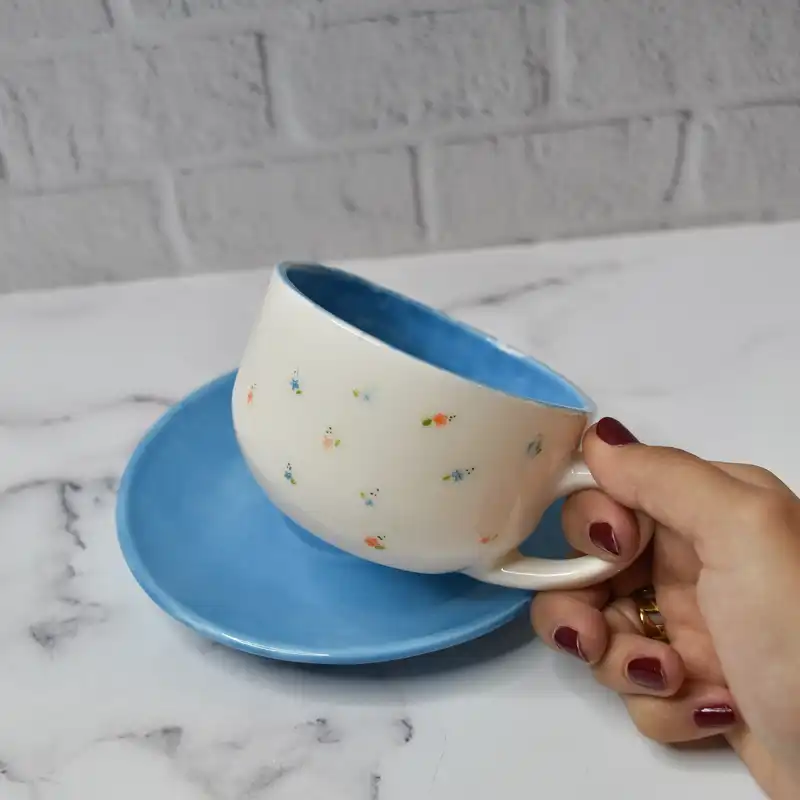 ست فنجان نعلبکی سرامیکی مدل گلی