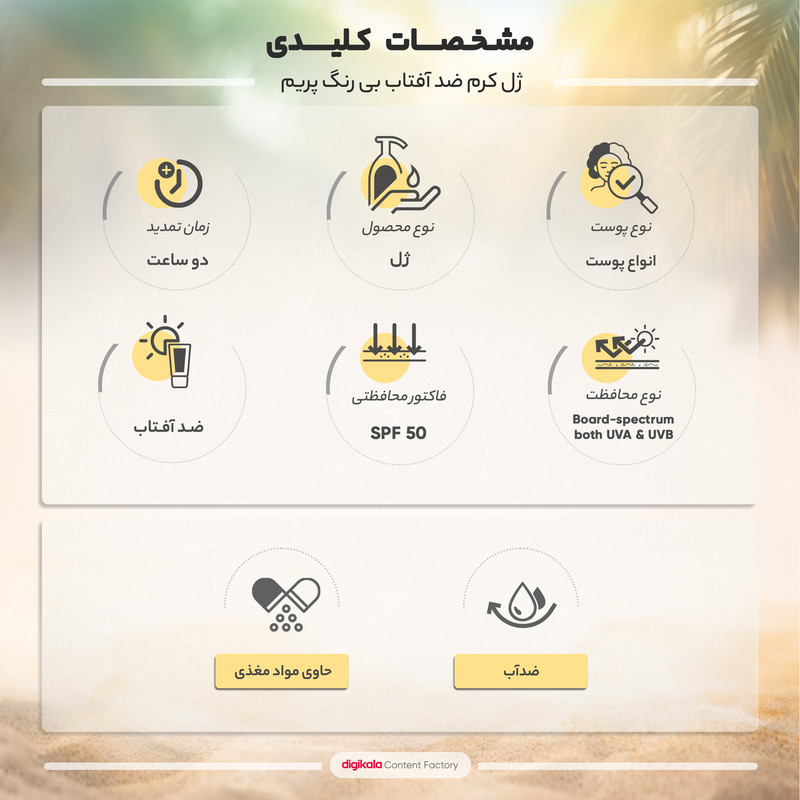 ژل ضدآفتاب بی‌رنگ پرایم SPF50 مدل C-Prime مناسب برای انواع پوست، حجم 40 میلی‌لیتر