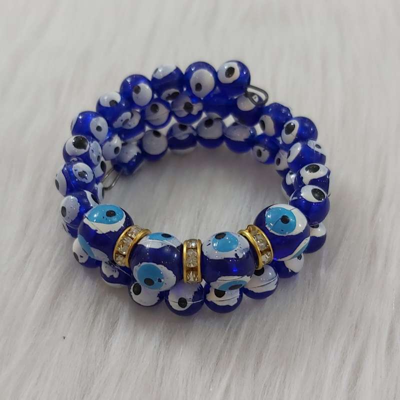 دستبند دخترانه مدل فنری مروارید چشم زخم کد chzkh111