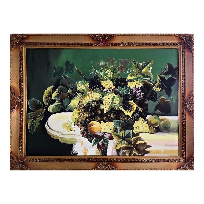 تابلو نقاشی رنگ روغن به سبک رئالیسم طرح سبد میوه