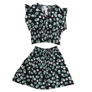 ست نیم تنه و دامن زنانه مدل گلدار رنگ سبز