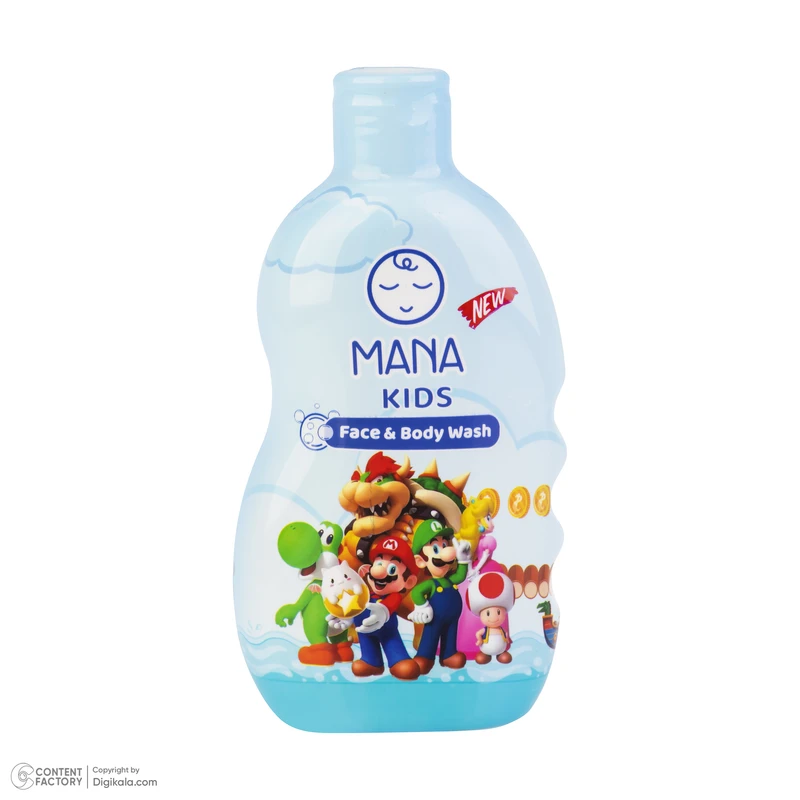 عکس شماره 2 : شامپو صورت و بدن کودک مانا طرح سوپر ماریو حجم 400 میلی لیتر