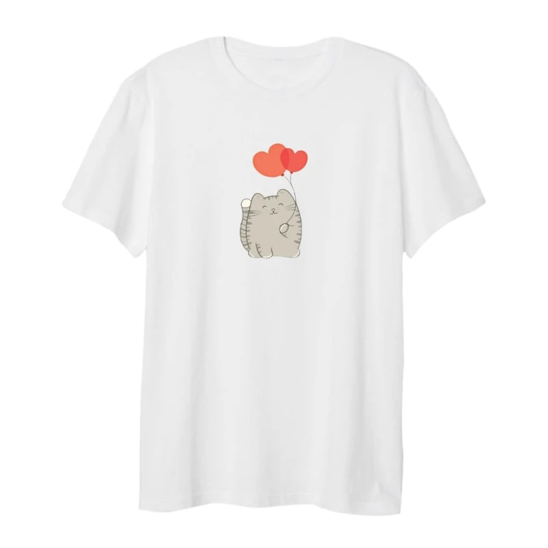 تی شرت لانگ زنانه مدل گربه و بادکنک قلبی