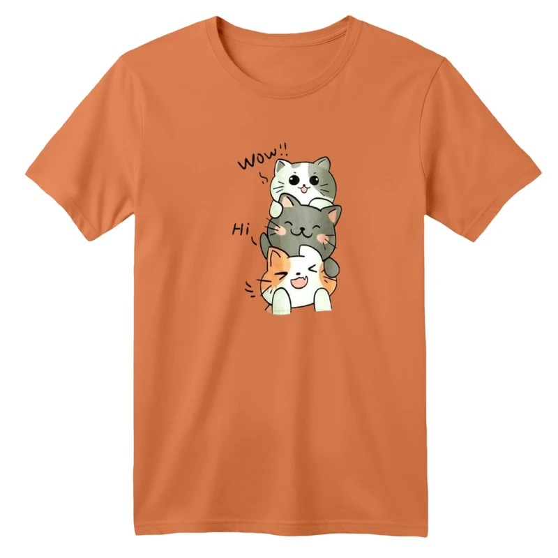 تی‌شرت آستین کوتاه لانگ بچگانه مدل گربه های بامزه