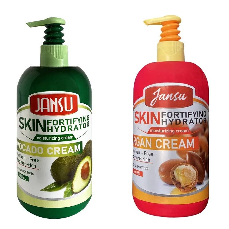 کرم مرطوب‌کننده دست و صورت و بدن جانسو مدل آووکادو و روغن آرگان مناسب برای انواع پوست حجم 500 میلی‌لیتر بسته 2 عددی