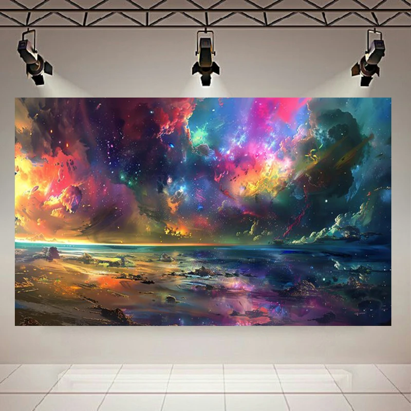 پوستر پارچه ای طرح مخمل منظره زیبای ساحل مدل شب پر ستاره کد AR305318