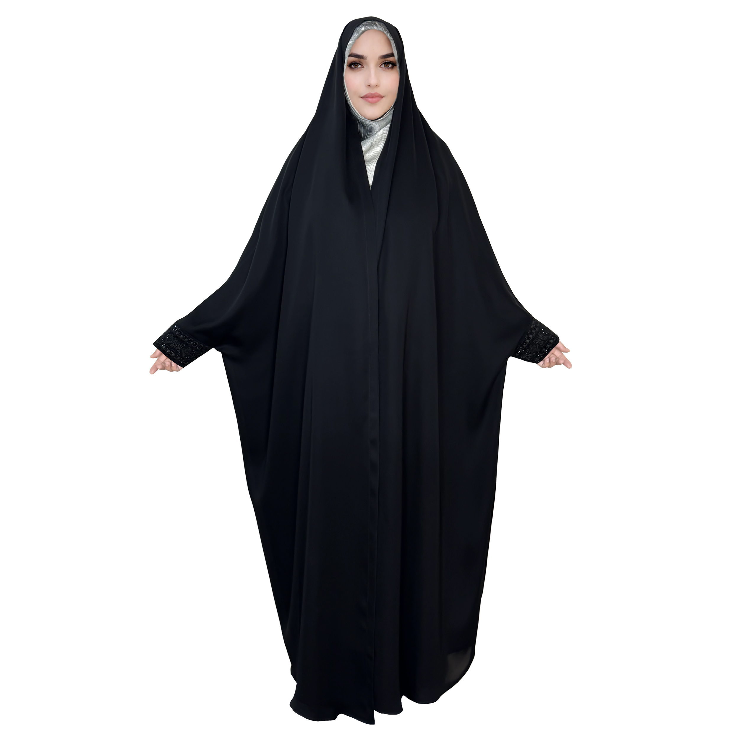 چادر دانشجویی حجاب رسان مدل کن کن کره مچ گلدوزی