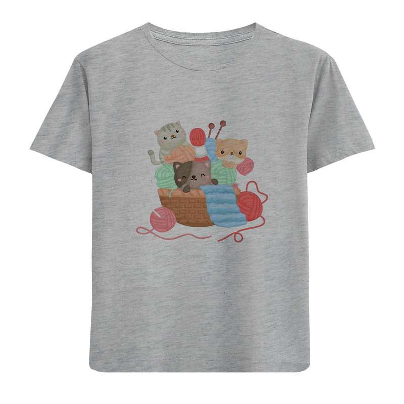 تی شرت آستین کوتاه دخترانه مدل گربه و سبد کاموا D130