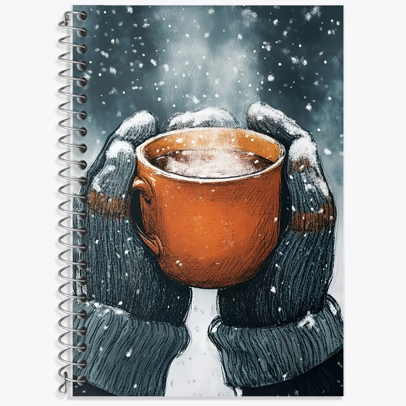 دفتر زبان 50 برگ خندالو مدل سه خط طرح فنجان قهوه در برف کد F8286