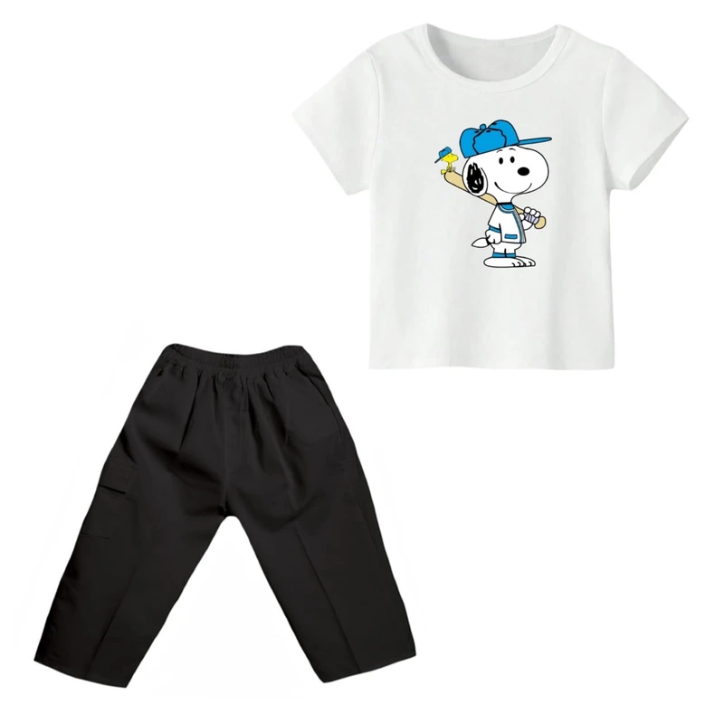 ست تی شرت و شلوارک پسرانه مدل اسنوپی کد ۴۱ رنگ سفید