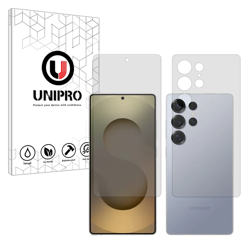 محافظ صفحه نمایش مات یونی پرو مدل Explosion Proof مناسب برای گوشی موبایل سامسونگ Galaxy S25 Ultra به همراه محافظ پشت گوشی