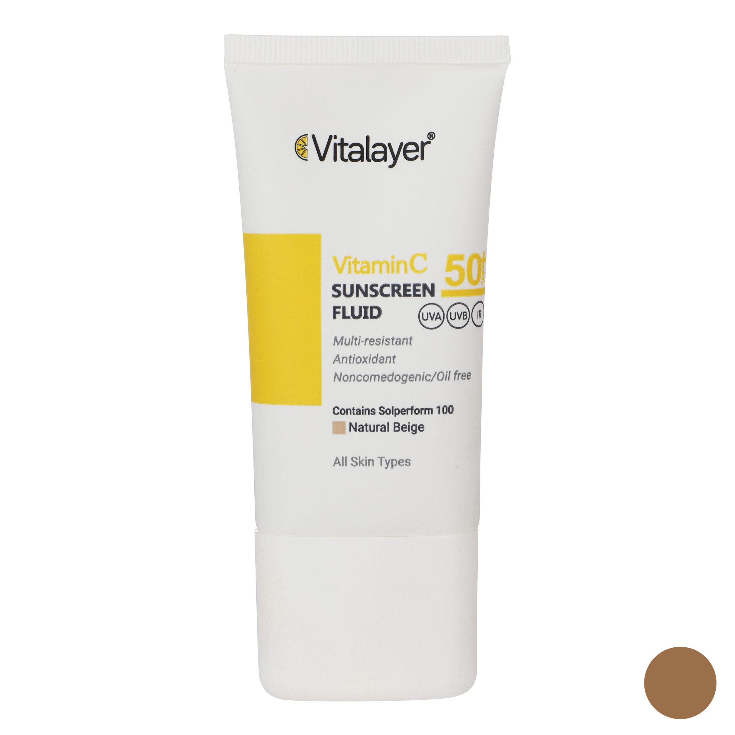 کرم ضد آفتاب رنگی ویتالیر SPF 50 مدل Vitamin C مناسب انواع پوست حجم 50 میلیلیتر کرم ضد آفتاب رنگی ویتالیر SPF 50 مدل Vitamin C مناسب انواع پوست حجم 50 میلیلیتر