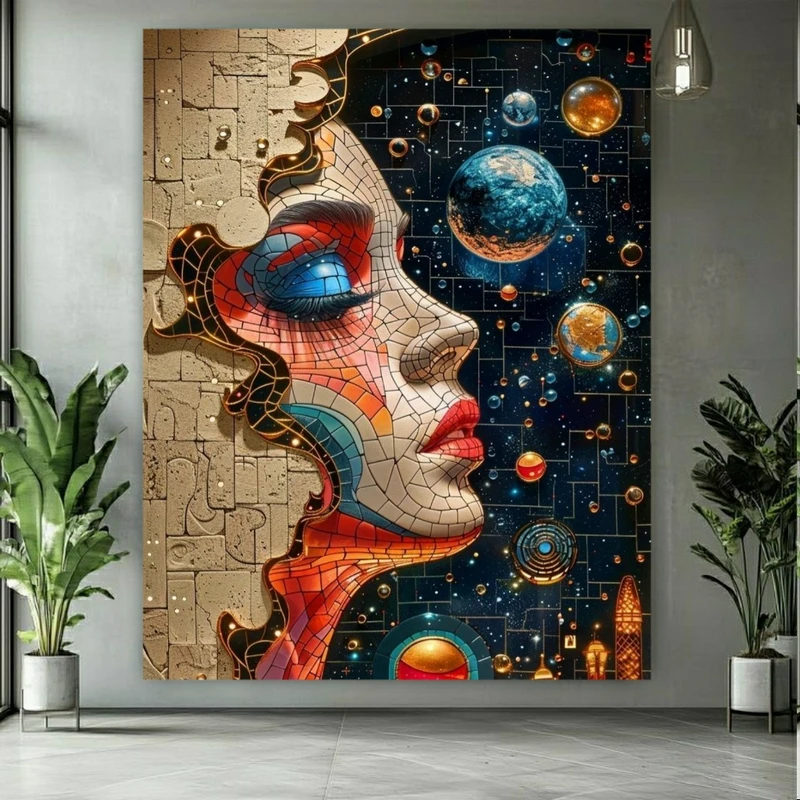 تابلو بوم طرح مخمل انتزاعی کهکشانی مدل زن و فضا کد FP106361