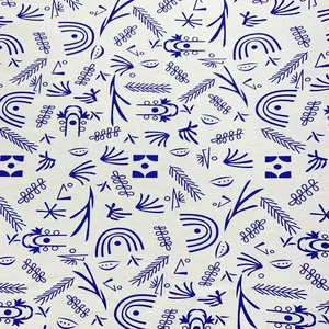 پارچه لباس عرض 1.42 متر مدل لینن طرح آشوری ریز رنگ آبی