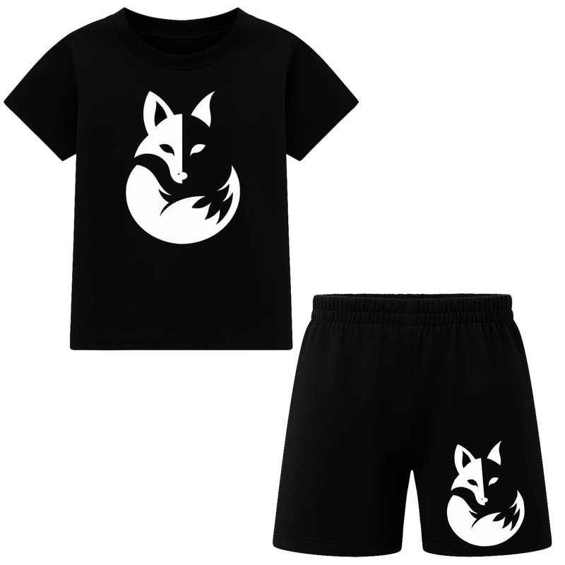 ست تی‌شرت آستین کوتاه و شلوارک راحتی پسرانه مدل M59 طرح روباه