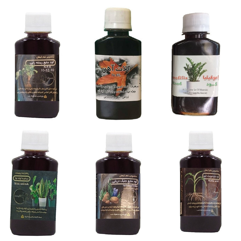 کود مایع فسفر ریشه زایی 10-52-10 و کلات آهن و کود زاموفیلیا و امینو اسید و کود جلبک دریایی و هیومیک اسید مدل life drop حجم 120 میلی لیتر