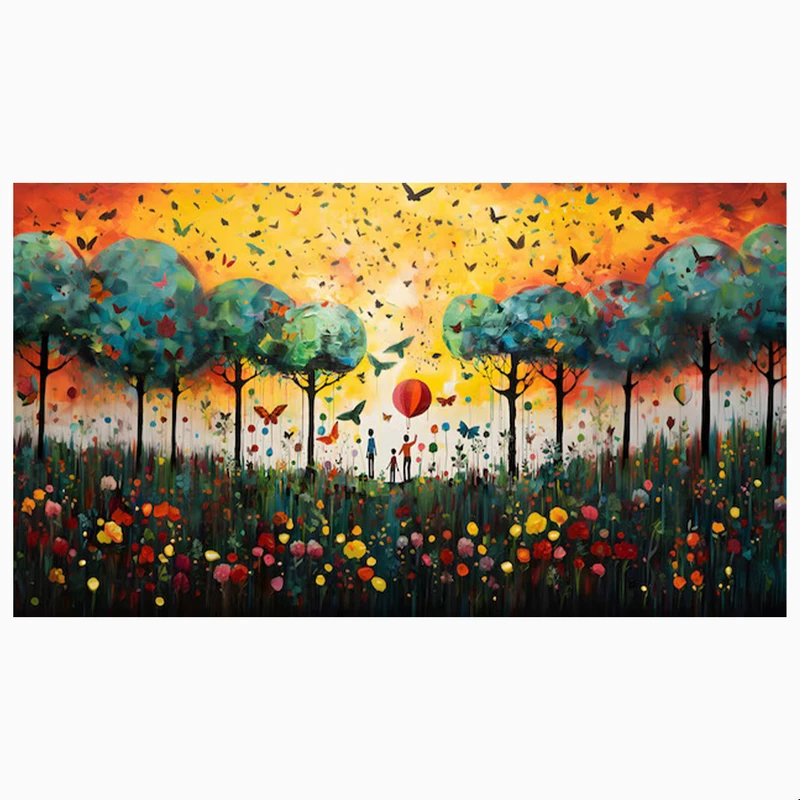 کاغذ دیواری طرح جنگل و طلوع خورشید مدل رقص پروانه ها کد AR304096