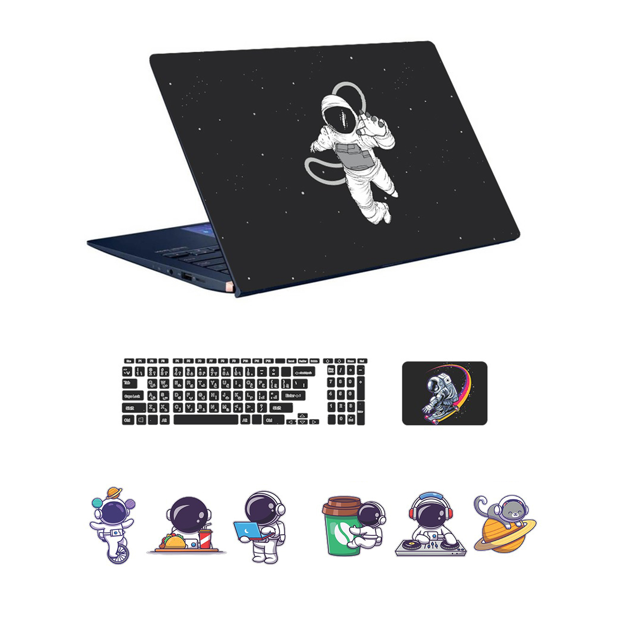 استیکر لپ تاپ توییجین و موییجین طرح Astronaut کد 06 مناسب برای لپ تاپ 15.6 اینچ به همراه برچسب حروف فارسی کیبورد