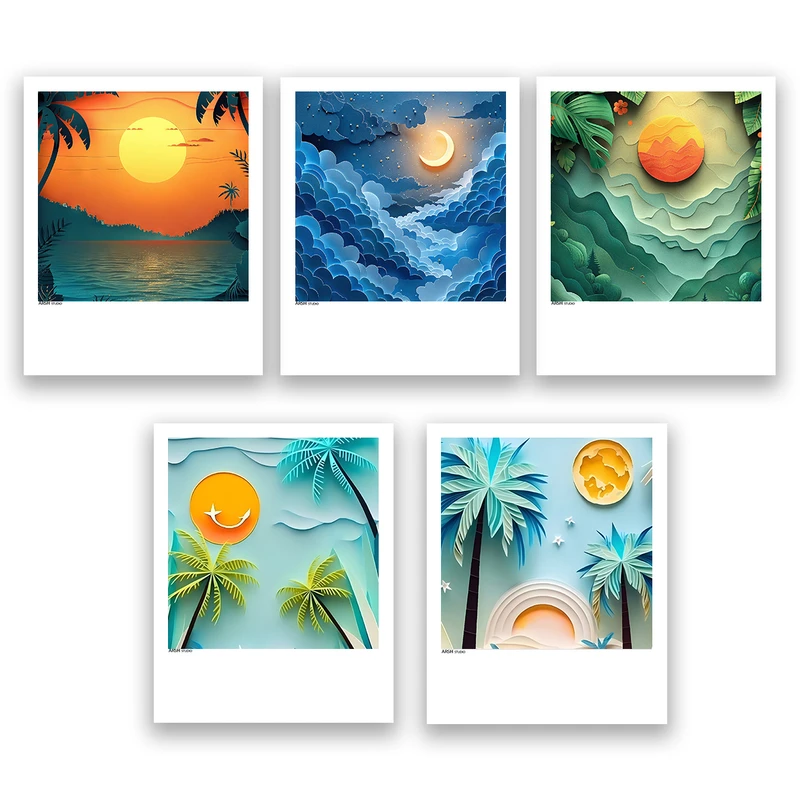 آویز تزیینی عرش مدل فانتزی هنری غروب آفتاب کد Asa937 مجموعه پنج عددی