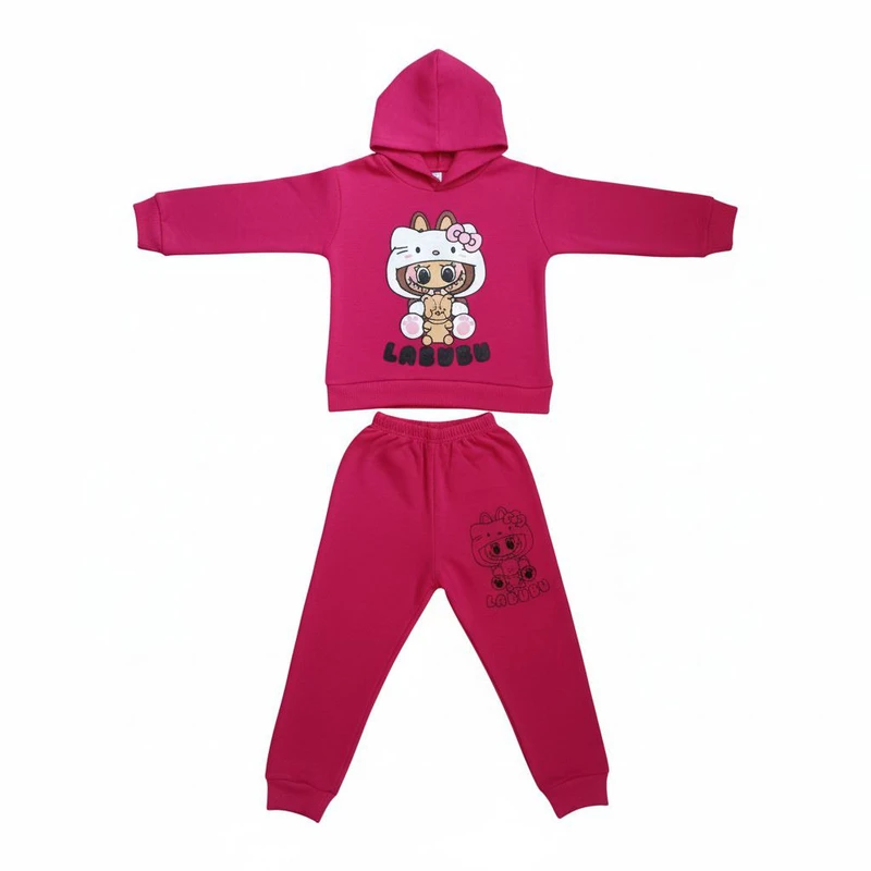 ست هودی و شلوار راحتی دخترانه مدل لبوبو داخل کرک خار خورده کد ۰۰۹۸