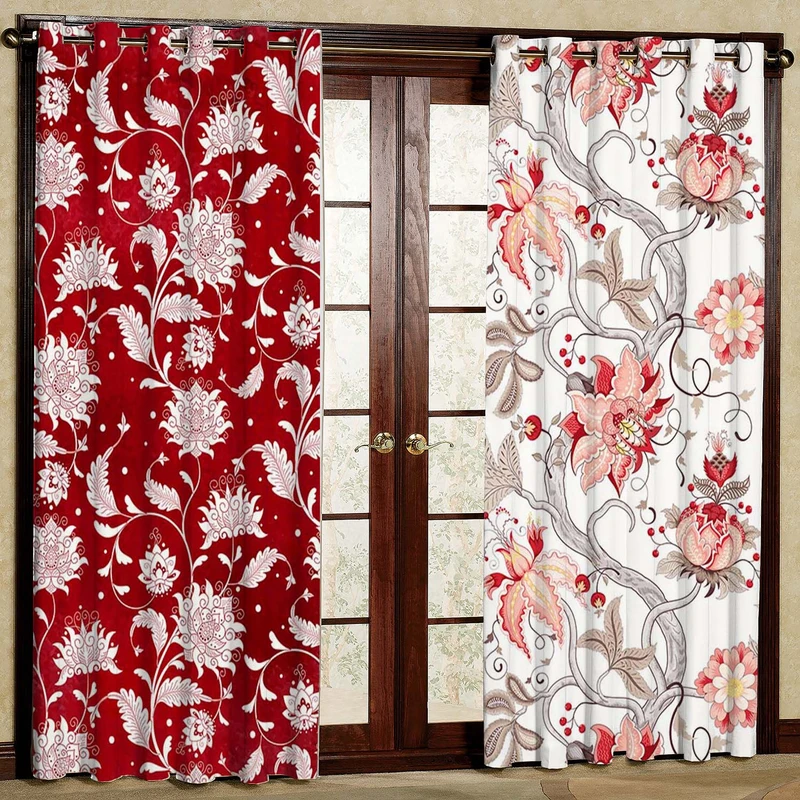 پرده بارمان دکور طرح گل مدل هازان پانچی کد 5054LRR W سایز 140x280 سانتی متر