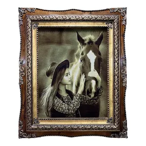 تابلو فرش دستبافت طرح دختر و اسب