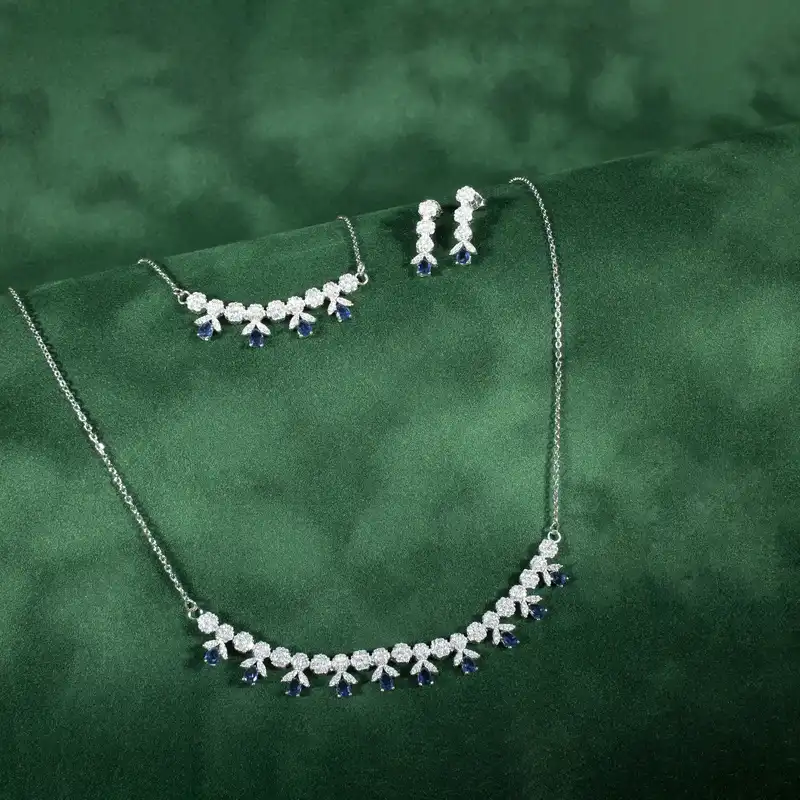 نیم ست نقره زنانه مدل یاقوت کبود AMT-N225