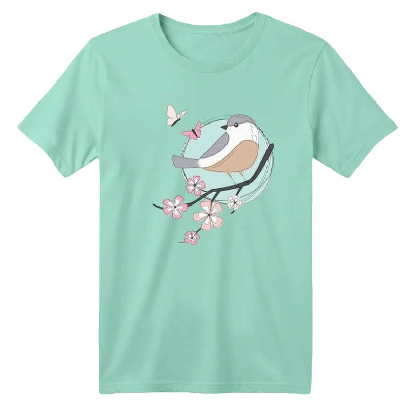 تی شرت آستین کوتاه بچگانه مدل پرنده و گل