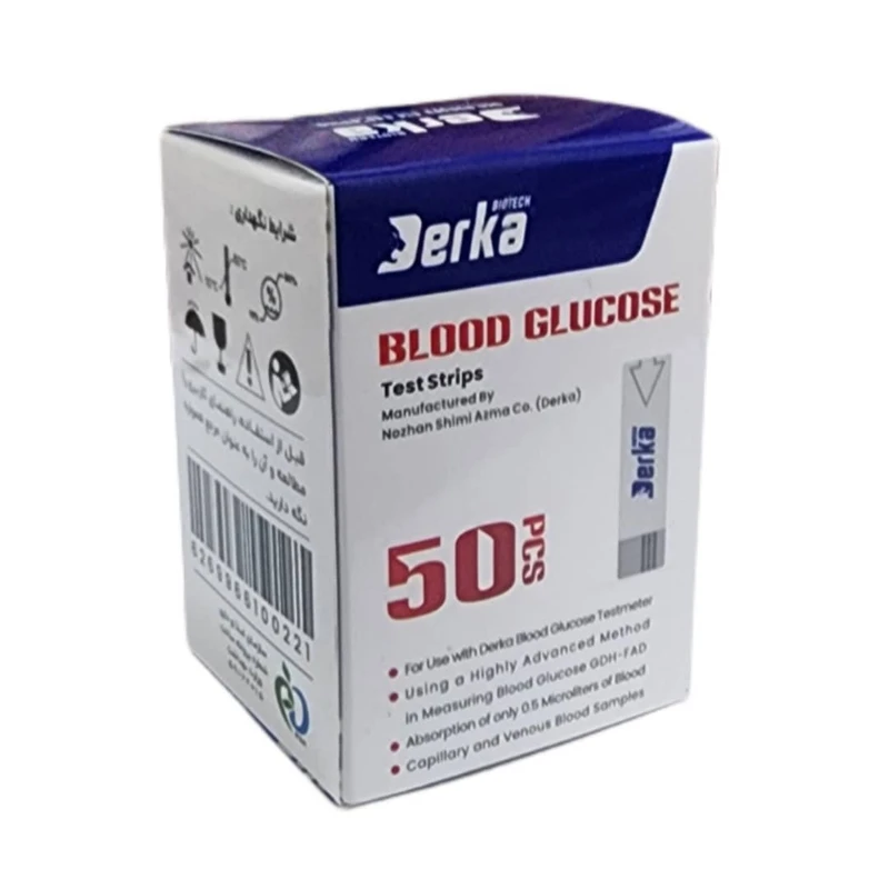 نوار تست قند خون درکا مدل d50 سازگار با دستگاه تست قند خون درکا بسته ۵۰ عددی