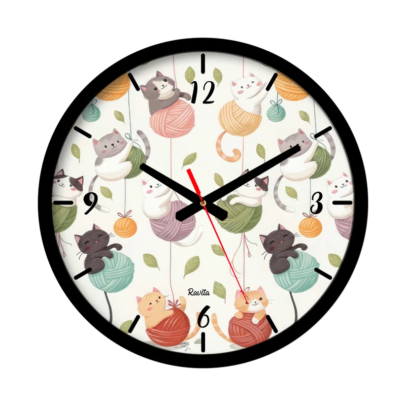 ساعت رومیزی عقربه‌ای راویتا مدل گربه ها و کاموا کد 3675