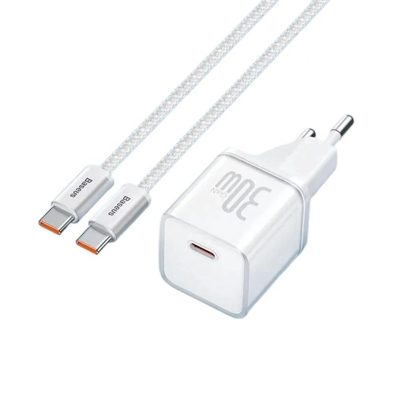 شارژر دیواری 30 وات بیسوس مدل GAN5 mini 30W به همراه کابل تبدیل USB-C