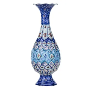 گلدان مسی میناکاری شده اثر سلطانی طرح 10 ارتفاع 20 سانتی متر