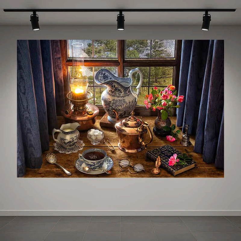 پوستر پارچه ای طرح مخمل قهوه مدل قوری و گل کد PD1311817