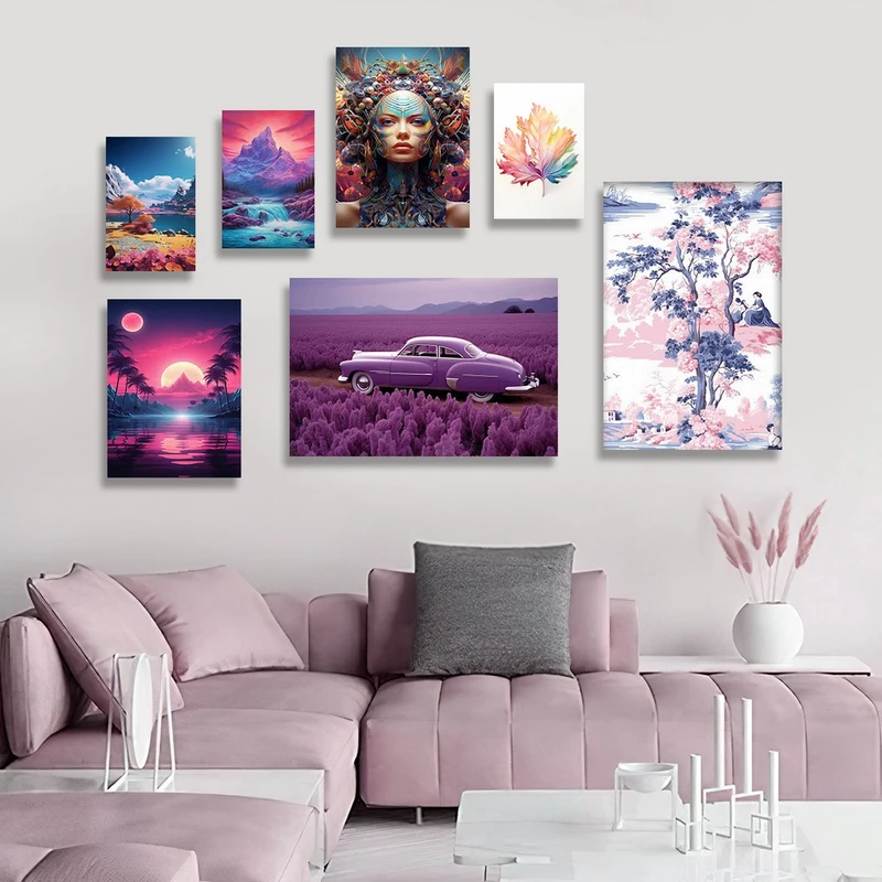 تابلو شاسی بکلیت طرح نقاشی طبیعت و ماشین مدل SH-1215  مجموعه7 عددی