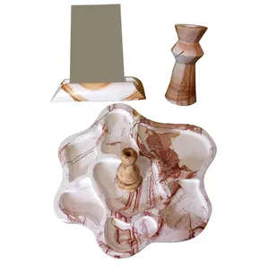 مجموعه ظروف هفت سین 4 پارچه مدل  ماربل پتینه طرح دفرمه کد 3011