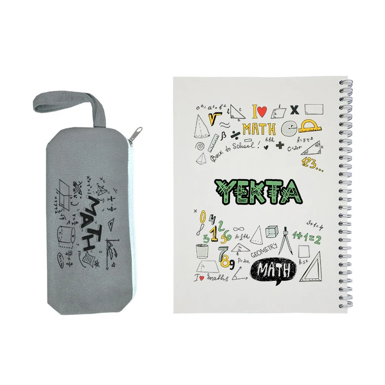 دفتر مشق 50 برگ طرح ریاضی مدل یکتا به همراه جامدادی