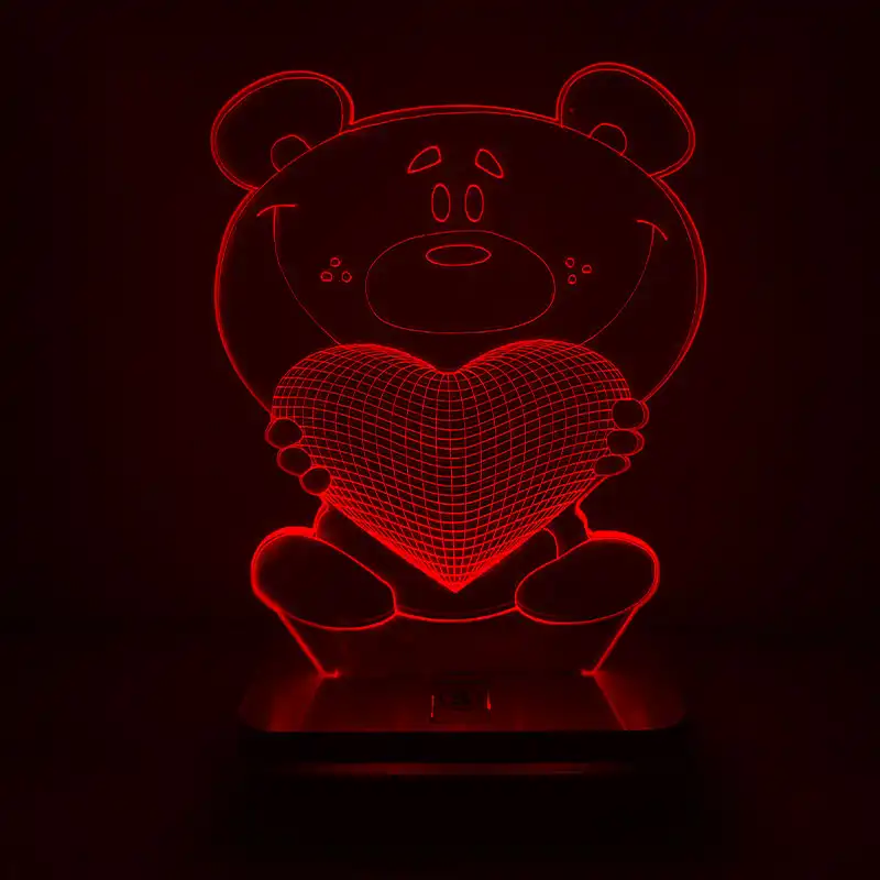 چراغ خواب طرح خرس و قلب مدل هفت رنگ