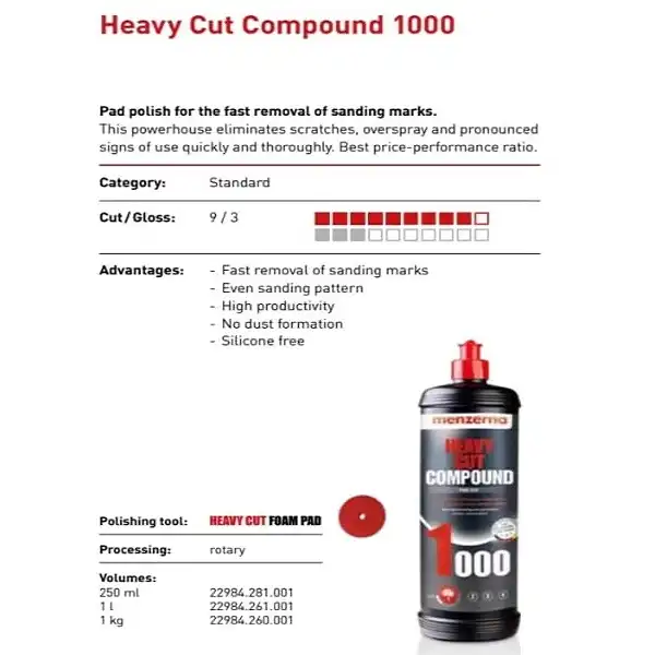 مایع پولیش بدنه خودرو منزرنا مدل Heavy cut compond 1000  حجم یک لیتر
