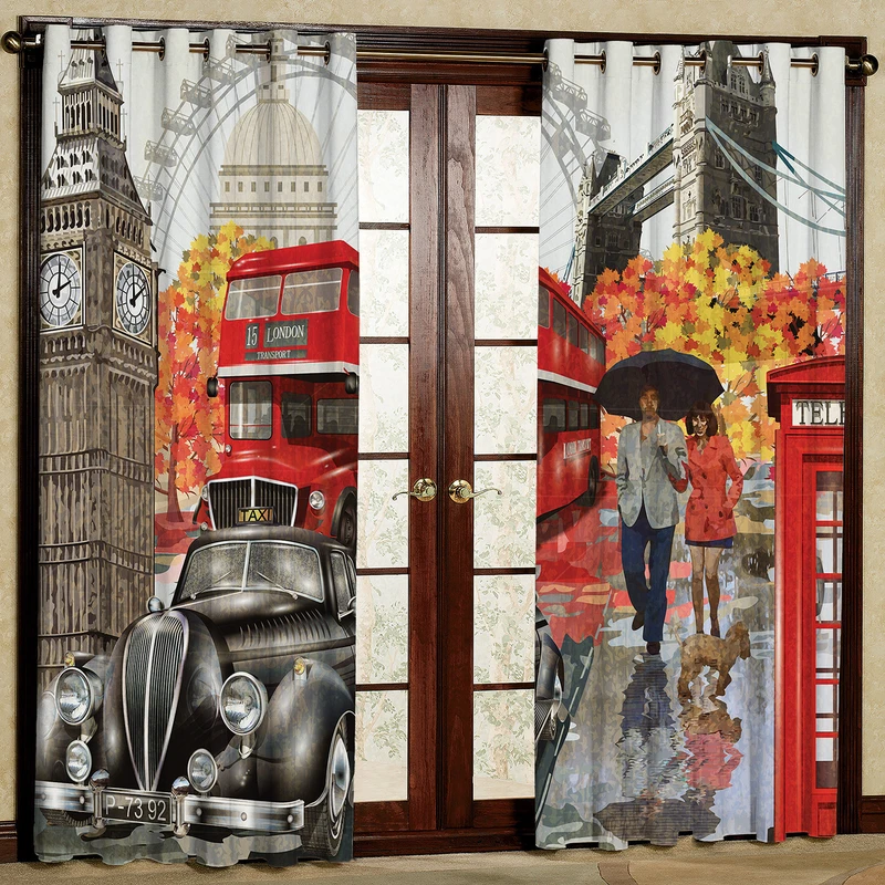     پرده مدل شهر و ماشین مخمل پانچی کد 1047L سایز 140x280 سانتی متر