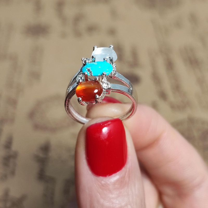 انگشتر نقره زنانه مدل سه نگین YW4216