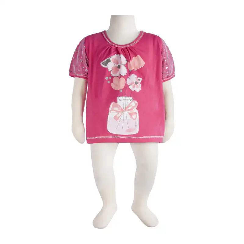 بلوز آستین کوتاه نوزادی آدمک مدل پفکی گلدان کد 140569