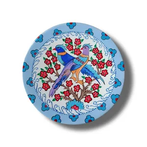بشقاب دیوارکوب سفالی طرح گل و مرغ کد 6