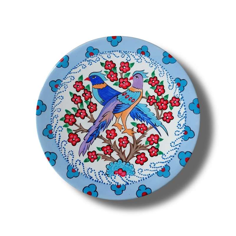 بشقاب دیوارکوب سفالی طرح گل و مرغ کد 6