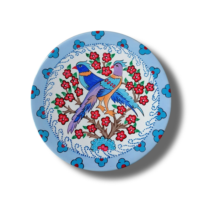 بشقاب دیوارکوب سفالی طرح گل و مرغ کد 6