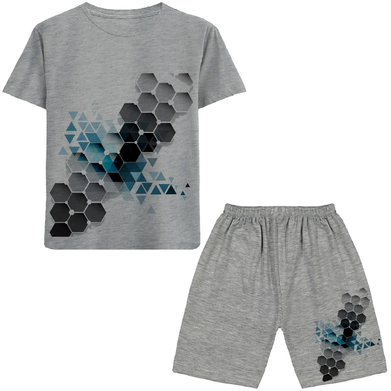 ست تی شرت و شلوارک پسرانه مدل انتزاعی N65